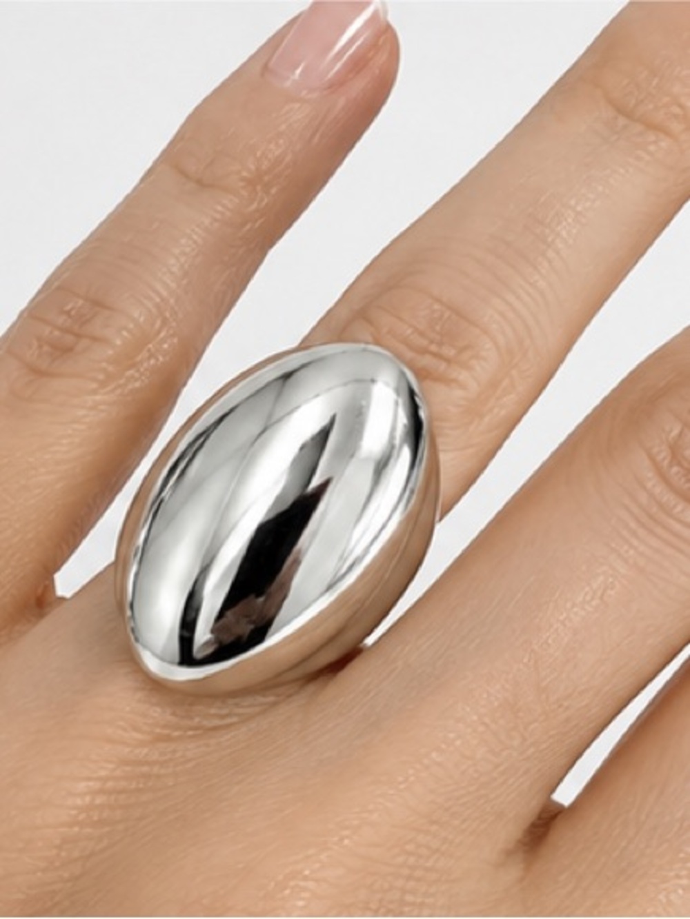 NEW - Shiny Silver Boho Chic Elegant Oversized Oval Statement Ring - Size 7